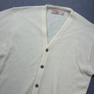 The Fox Collection Button Cardigan Sweater Mens Large (42-44) Yellow Acrylic USA